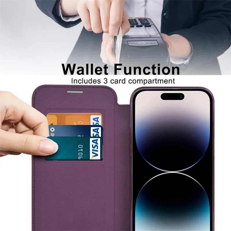 iPhone Hard Leather Wallet Shockproof Folding Case
