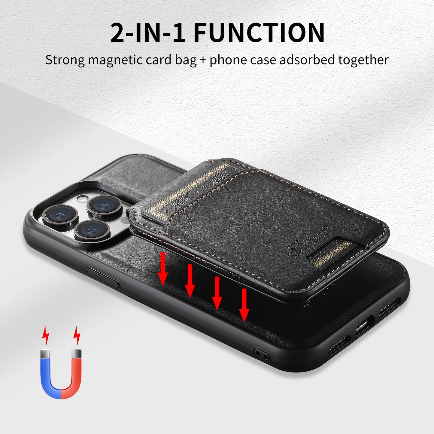 Étui en cuir pour iPhone portefeuille détachable 2 en 1 MagSafe 